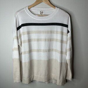 PLANET by Lauren G Sweater‎ One Size Pima Cotton Modal Metallic Coastal Striped